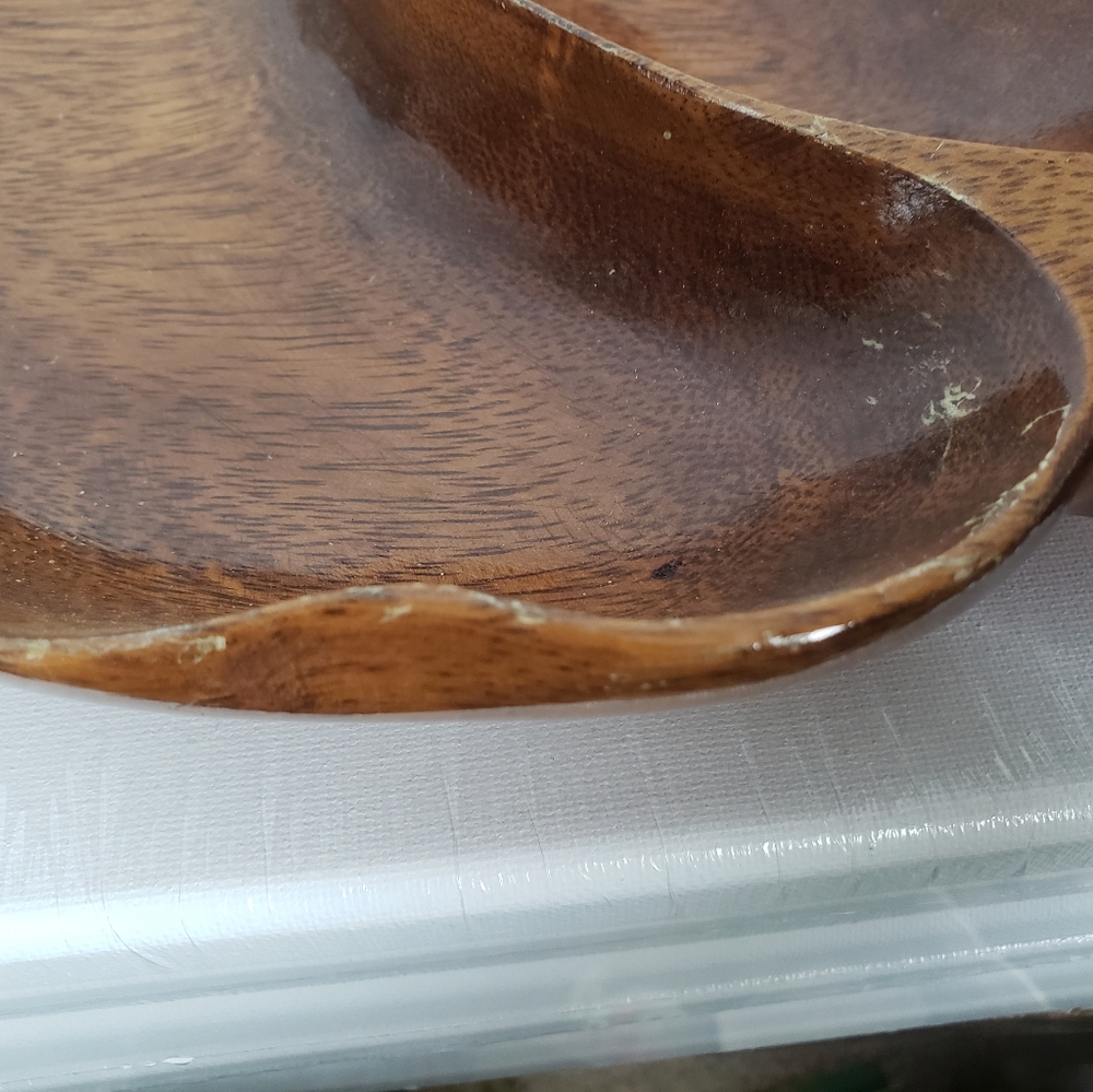 monkey pod wood taro leaf serving dish from Hawaii - Picture 6 of 12